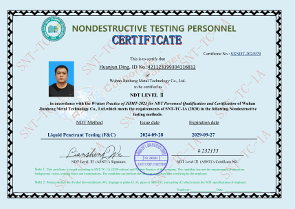 NDT Level II certificate